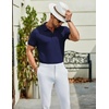 image:imageCOOFANDY Mens Textured Polo Shirts Short Sleeve Slim Fit Casual Button Polo TShirt Summer Collared Golf ShirtNavy Blue