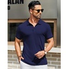 image:imageCOOFANDY Mens Textured Polo Shirts Short Sleeve Slim Fit Casual Button Polo TShirt Summer Collared Golf ShirtNavy Blue