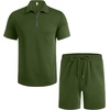 image:imageCOOFANDY Mens Tracksuit Casual 2 Piece Quarter Zip Polo Shirt and Shorts Set Athletic Jogging Sports OutfitsArmy Green