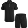 image:imageCOOFANDY Mens Tracksuit Casual 2 Piece Quarter Zip Polo Shirt and Shorts Set Athletic Jogging Sports OutfitsBlack