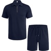 image:imageCOOFANDY Mens Tracksuit Casual 2 Piece Quarter Zip Polo Shirt and Shorts Set Athletic Jogging Sports OutfitsDark Blue