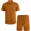 image:imageCOOFANDY Mens Tracksuit Casual 2 Piece Quarter Zip Polo Shirt and Shorts Set Athletic Jogging Sports OutfitsLight Brown