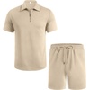 image:imageCOOFANDY Mens Tracksuit Casual 2 Piece Quarter Zip Polo Shirt and Shorts Set Athletic Jogging Sports OutfitsLight Khaki