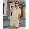 image:imageCOOFANDY Mens Tracksuit Casual 2 Piece Quarter Zip Polo Shirt and Shorts Set Athletic Jogging Sports OutfitsLight Khaki