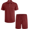 image:imageCOOFANDY Mens Tracksuit Casual 2 Piece Quarter Zip Polo Shirt and Shorts Set Athletic Jogging Sports OutfitsWine Red