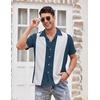 image:imageCOOFANDY Mens Vintage Bowling Shirt Short Sleeve Button Down Summer Cuba Beach ShirtsBlue White