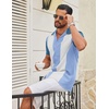 image:imageCOOFANDY Mens Vintage Bowling Shirt Short Sleeve Button Down Summer Cuba Beach ShirtsBowling Blue Whitedark Blue