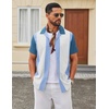 image:imageCOOFANDY Mens Vintage Bowling Shirt Short Sleeve Button Down Summer Cuba Beach ShirtsBowling Blue Whitedark Blue
