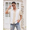 image:imageCOOFANDY Mens Vintage Bowling Shirt Short Sleeve Button Down Summer Cuba Beach ShirtsKhaki White