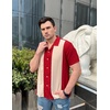 image:imageCOOFANDY Mens Vintage Bowling Shirt Short Sleeve Button Down Summer Cuba Beach ShirtsRed Light Khaki