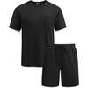 image:imageCOOFANDY Mens Waffle Shirt and Shorts Set 2 Piece Outfits Casual Summer Tracksuits Set with PocketsAblack