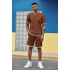 image:imageCOOFANDY Mens Waffle Shirt and Shorts Set 2 Piece Outfits Casual Summer Tracksuits Set with PocketsBrown