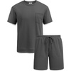 image:imageCOOFANDY Mens Waffle Shirt and Shorts Set 2 Piece Outfits Casual Summer Tracksuits Set with PocketsDark Grey