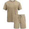 image:imageCOOFANDY Mens Waffle Shirt and Shorts Set 2 Piece Outfits Casual Summer Tracksuits Set with PocketsKhaki