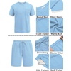 image:imageCOOFANDY Mens Waffle Shirt and Shorts Set 2 Piece Outfits Casual Summer Tracksuits Set with PocketsLight Blue