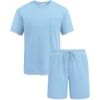 image:imageCOOFANDY Mens Waffle Shirt and Shorts Set 2 Piece Outfits Casual Summer Tracksuits Set with PocketsLight Blue