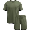 image:imageCOOFANDY Mens Waffle Shirt and Shorts Set 2 Piece Outfits Casual Summer Tracksuits Set with PocketsOlive Green