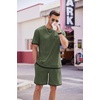 image:imageCOOFANDY Mens Waffle Shirt and Shorts Set 2 Piece Outfits Casual Summer Tracksuits Set with PocketsOlive Green