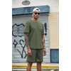 image:imageCOOFANDY Mens Waffle Shirt and Shorts Set 2 Piece Outfits Casual Summer Tracksuits Set with PocketsOlive Green