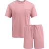 image:imageCOOFANDY Mens Waffle Shirt and Shorts Set 2 Piece Outfits Casual Summer Tracksuits Set with PocketsPink