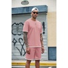 image:imageCOOFANDY Mens Waffle Shirt and Shorts Set 2 Piece Outfits Casual Summer Tracksuits Set with PocketsPink