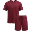 image:imageCOOFANDY Mens Waffle Shirt and Shorts Set 2 Piece Outfits Casual Summer Tracksuits Set with PocketsWine Red