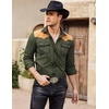 image:imageCOOFANDY Mens Western Cowboy Shirt Embroidered Long Sleeve Slim Fit Casual Cotton Button Down Hippie Shirts with PocketsArmy Green