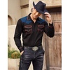 image:imageCOOFANDY Mens Western Cowboy Shirt Embroidered Long Sleeve Slim Fit Casual Cotton Button Down Hippie Shirts with PocketsBlack  Blue