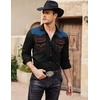 image:imageCOOFANDY Mens Western Cowboy Shirt Embroidered Long Sleeve Slim Fit Casual Cotton Button Down Hippie Shirts with PocketsBlack  Blue