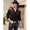 image:imageCOOFANDY Mens Western Cowboy Shirt Embroidered Long Sleeve Slim Fit Casual Cotton Button Down Hippie Shirts with PocketsBlack  Red