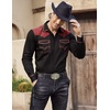 image:imageCOOFANDY Mens Western Cowboy Shirt Embroidered Long Sleeve Slim Fit Casual Cotton Button Down Hippie Shirts with PocketsBlack  Red
