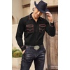 image:imageCOOFANDY Mens Western Cowboy Shirt Embroidered Long Sleeve Slim Fit Casual Cotton Button Down Hippie Shirts with PocketsBlack 2