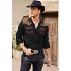 image:imageCOOFANDY Mens Western Cowboy Shirt Embroidered Long Sleeve Slim Fit Casual Cotton Button Down Hippie Shirts with PocketsBlack Dark Brown