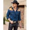 image:imageCOOFANDY Mens Western Cowboy Shirt Embroidered Long Sleeve Slim Fit Casual Cotton Button Down Hippie Shirts with PocketsBlue
