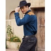 image:imageCOOFANDY Mens Western Cowboy Shirt Embroidered Long Sleeve Slim Fit Casual Cotton Button Down Hippie Shirts with PocketsBlue