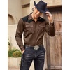 image:imageCOOFANDY Mens Western Cowboy Shirt Embroidered Long Sleeve Slim Fit Casual Cotton Button Down Hippie Shirts with PocketsBrown  Black