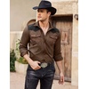 image:imageCOOFANDY Mens Western Cowboy Shirt Embroidered Long Sleeve Slim Fit Casual Cotton Button Down Hippie Shirts with PocketsBrown  Black