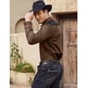 image:imageCOOFANDY Mens Western Cowboy Shirt Embroidered Long Sleeve Slim Fit Casual Cotton Button Down Hippie Shirts with PocketsBrown  Black