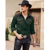image:imageCOOFANDY Mens Western Cowboy Shirt Embroidered Long Sleeve Slim Fit Casual Cotton Button Down Hippie Shirts with PocketsLake Green