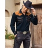 image:imageCOOFANDY Mens Western Cowboy Shirt Embroidered Long Sleeve Slim Fit Casual Cotton Button Down Hippie Shirts with PocketsNavy Blue