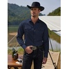image:imageCOOFANDY Mens Western Cowboy Shirts Long Sleeve Cotton Casual Button Down Work Shirt with PocketsSolid Deep Blue