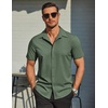 image:imageCOOFANDY Mens Wrinkle Free Dress Shirt Polka Dot Short Sleeve Button Down Business Casual ShirtsArmy Green