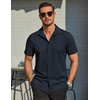 image:imageCOOFANDY Mens Wrinkle Free Dress Shirt Polka Dot Short Sleeve Button Down Business Casual ShirtsBlue Black