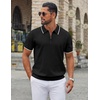 image:imageCOOFANDY Mens Zipper Polo Shirt Casual Knit Short Sleeve Polo T Shirt Classic Fit Shirts1black