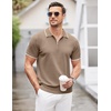 image:imageCOOFANDY Mens Zipper Polo Shirt Casual Knit Short Sleeve Polo T Shirt Classic Fit Shirts1khaki