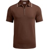 image:imageCOOFANDY Mens Zipper Polo Shirt Casual Knit Short Sleeve Polo T Shirt Classic Fit ShirtsBrown