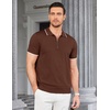 image:imageCOOFANDY Mens Zipper Polo Shirt Casual Knit Short Sleeve Polo T Shirt Classic Fit ShirtsBrown