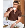 image:imageCOOFANDY Mens Zipper Polo Shirt Casual Knit Short Sleeve Polo T Shirt Classic Fit ShirtsBrown