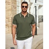 image:imageCOOFANDY Mens Zipper Polo Shirt Casual Knit Short Sleeve Polo T Shirt Classic Fit ShirtsEarmy Green