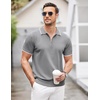 image:imageCOOFANDY Mens Zipper Polo Shirt Casual Knit Short Sleeve Polo T Shirt Classic Fit ShirtsGray